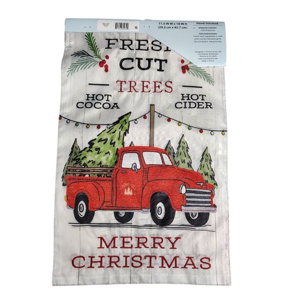Fresh Cut Trees Red Truck Merry Christmas 18 inch Embroidered Yard Flag - Picture 4 of 6